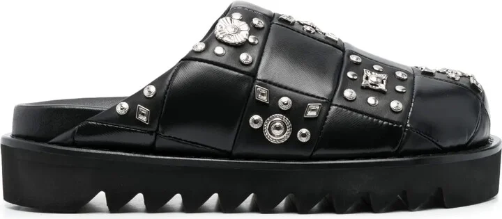 Stud-Embellished Leather Clogs