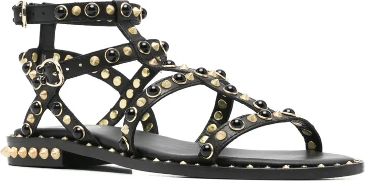 Stud-Embellished Leather Flat Sandals - Image 2