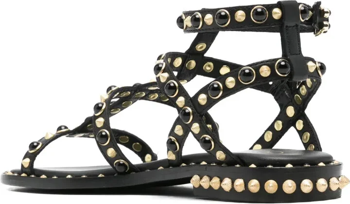 Stud-Embellished Leather Flat Sandals - Image 3