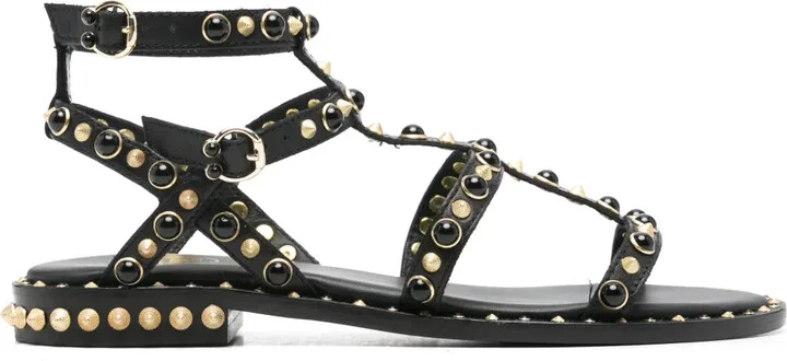 Stud-Embellished Leather Flat Sandals