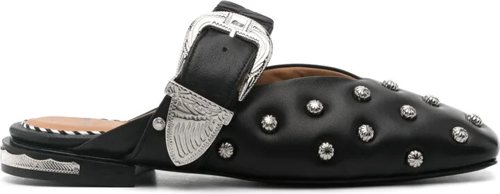 Stud-Embellished Leather Mules