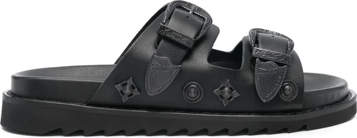 Stud-Embellished Leather Slides
