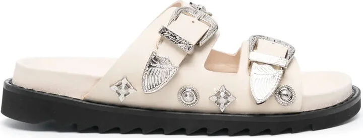 Stud-Embellished Leather Slides