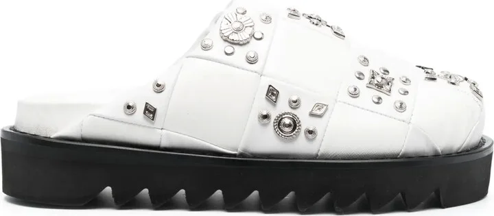 Stud-Embellished Leather Slippers