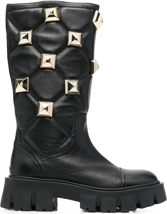 Stud-Embellished Mid-Calf Boots