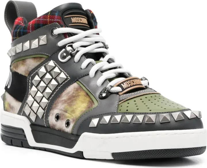 Stud-Embellished Patchwork Sneakers - Image 2