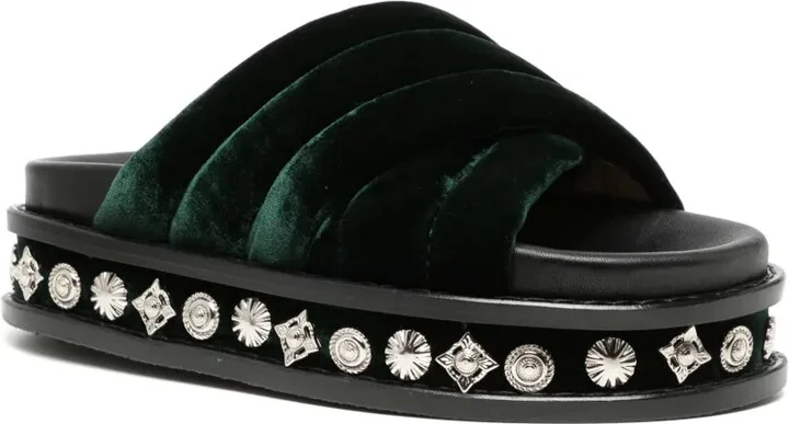 Stud-Embellished Velvet Slides - Image 2