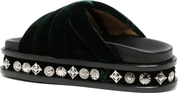 Stud-Embellished Velvet Slides - Image 3