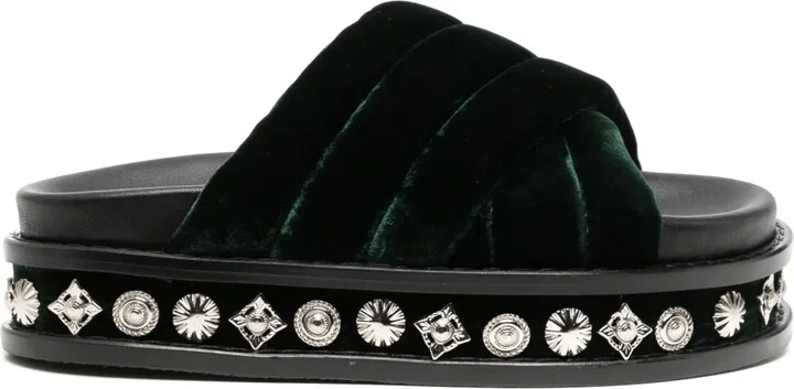 Stud-Embellished Velvet Slides