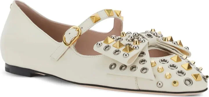 Stud-Embellishments Leather Ballet Flats - Image 2