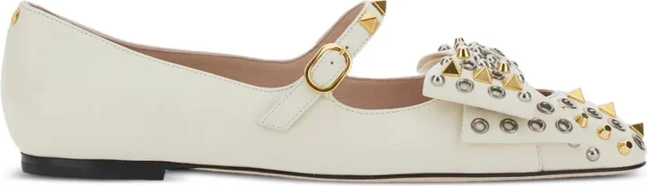 Stud-Embellishments Leather Ballet Flats
