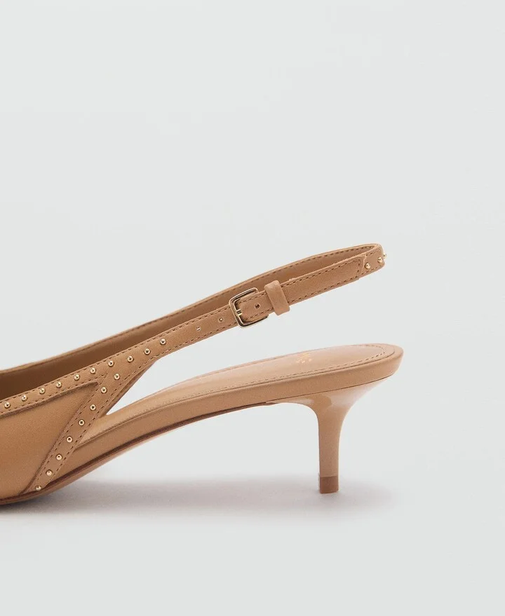 Stud Pointed Toe Kitten Heel Slingback Pump - Image 4