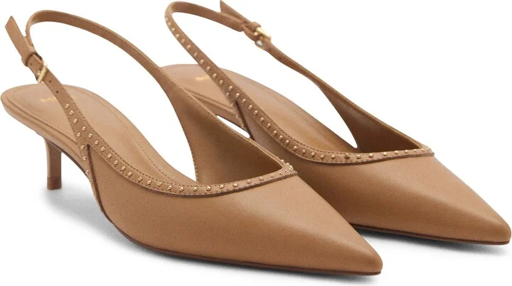 Stud Pointed Toe Kitten Heel Slingback Pump