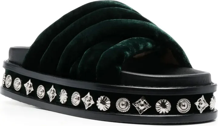 Studded 50mm Velvet Slides - Image 2