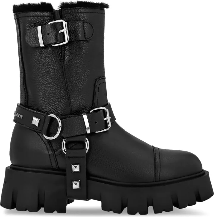 Studded Ankle Leather Boots
