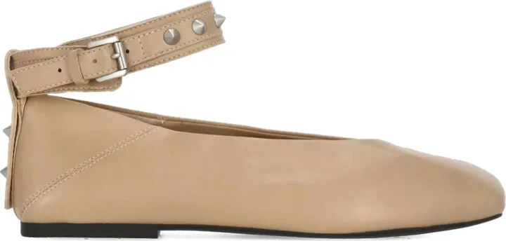 Studded Ankle-Strap Flat Pumps
