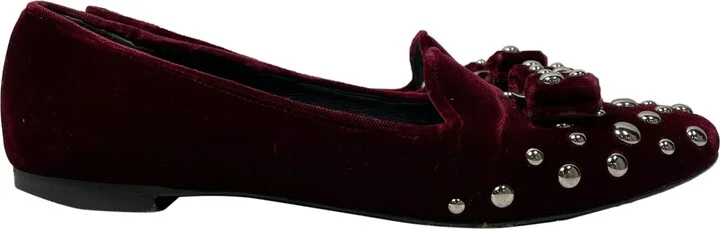 Studded Bow Detail Ballet Flats in Burgundy Velvet