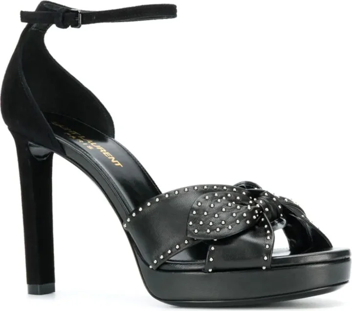 Studded Bow Leather Sandals - Image 2