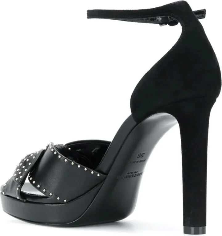 Studded Bow Leather Sandals - Image 3