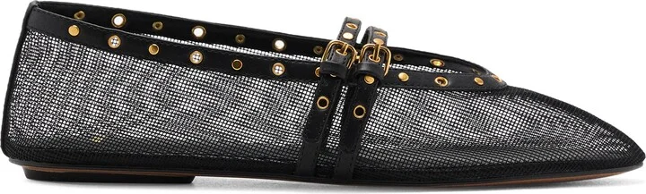 Studded Buckle Strap Mesh Ballet Flat - Image 2