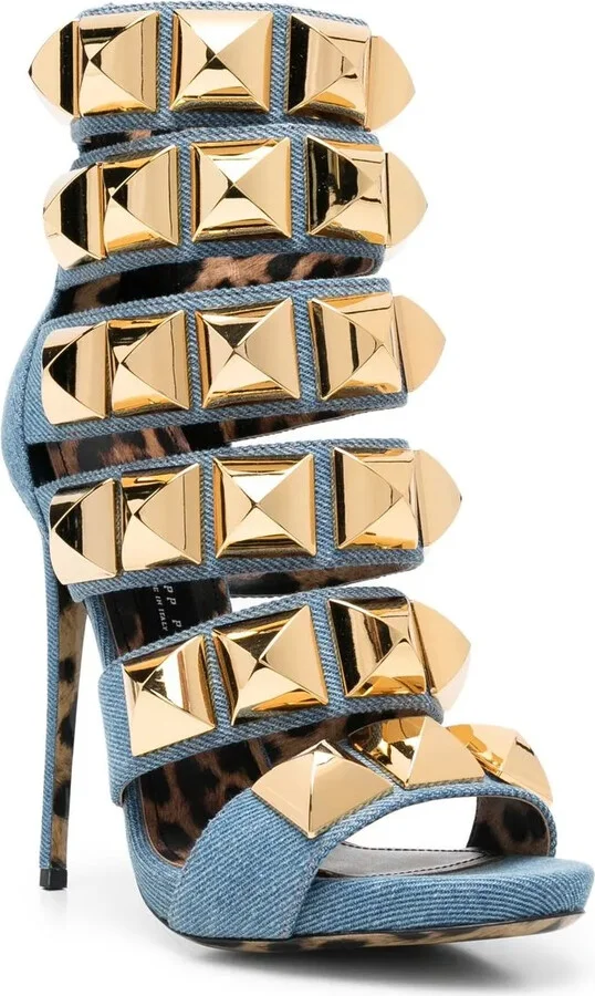 Studded Denim 120mm Sandals - Image 2