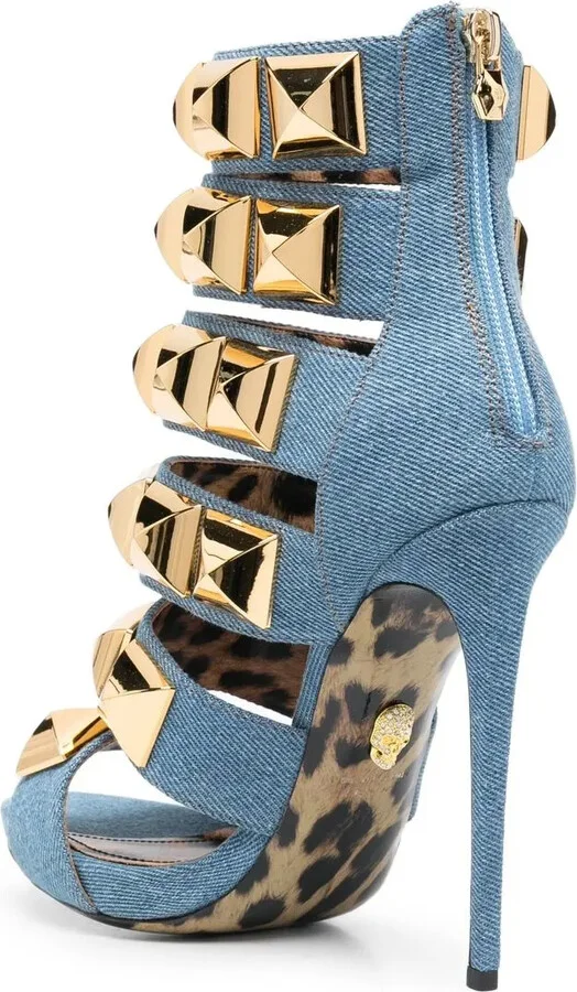 Studded Denim 120mm Sandals - Image 3