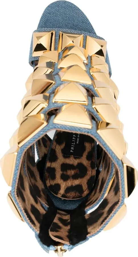 Studded Denim 120mm Sandals - Image 4
