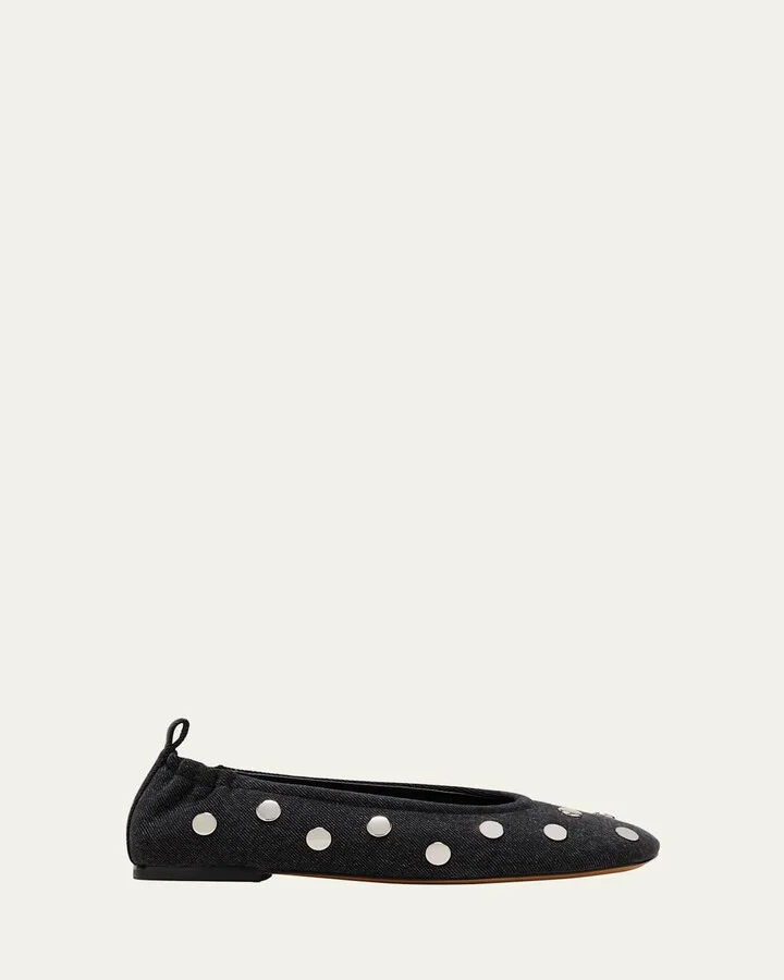 Studded Denim Ballerina Flats
