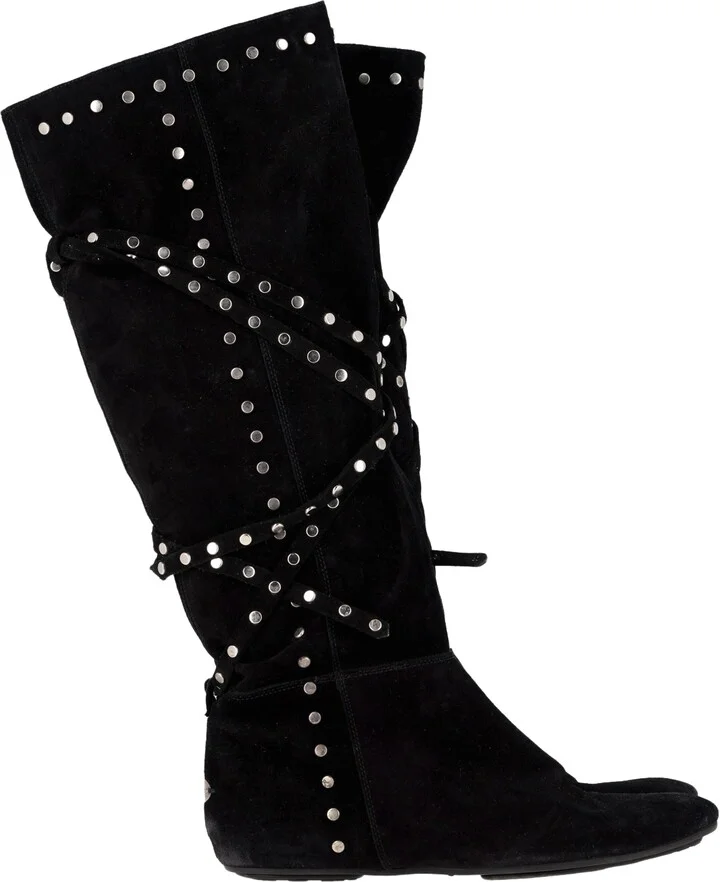 Studded Knee Boots in Black Suede