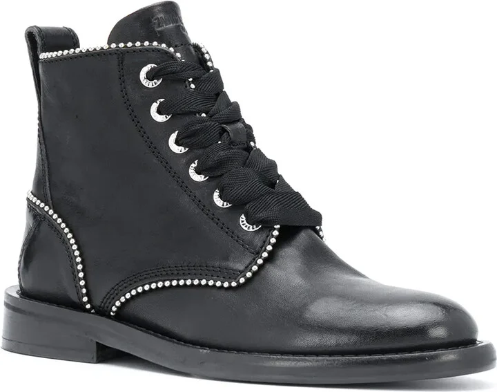 Studded Lace-Up Leather Boots - Image 2