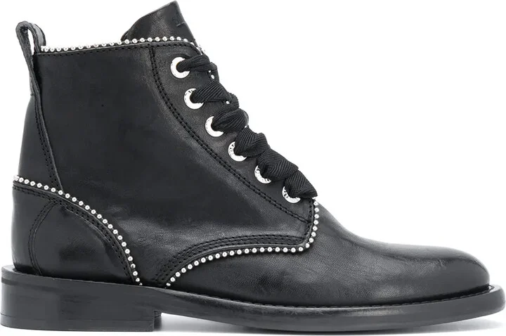 Studded Lace-Up Leather Boots