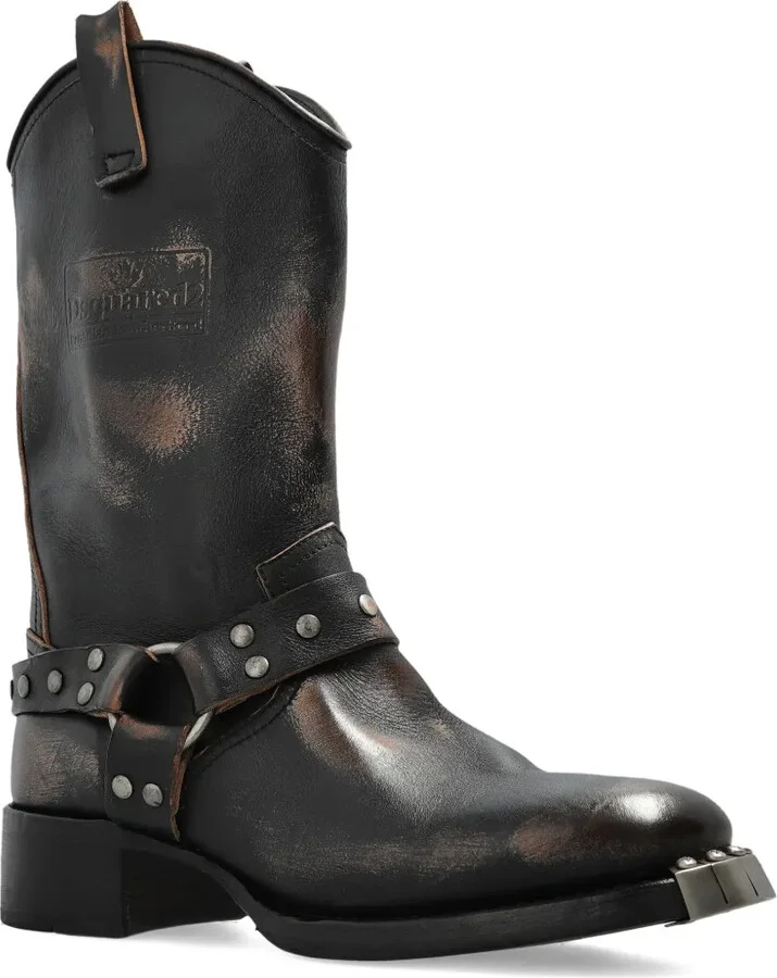 Studded Leather Biker Boots - Image 2