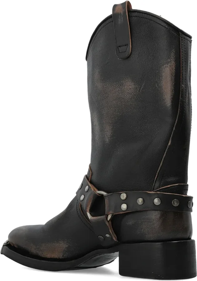 Studded Leather Biker Boots - Image 4