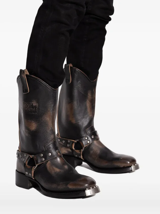 Studded Leather Biker Boots - Image 5