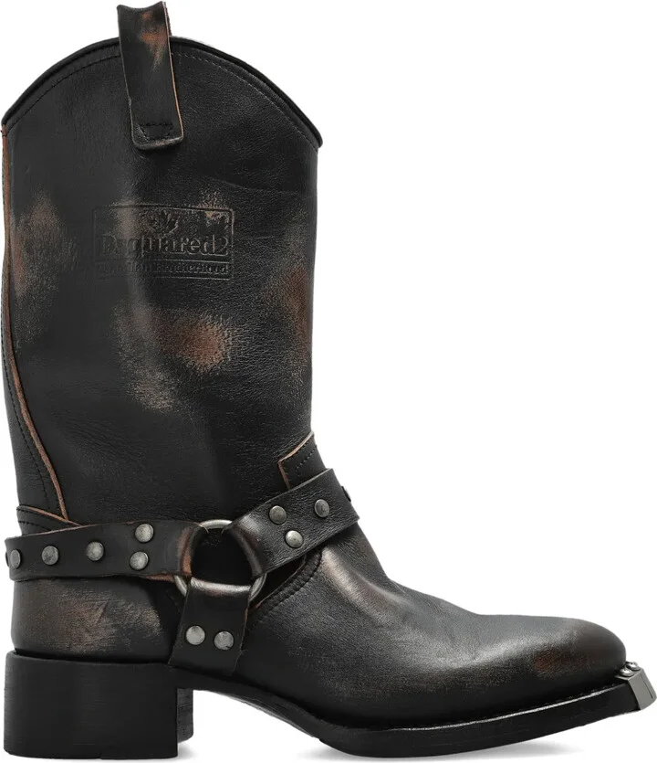 Studded Leather Biker Boots