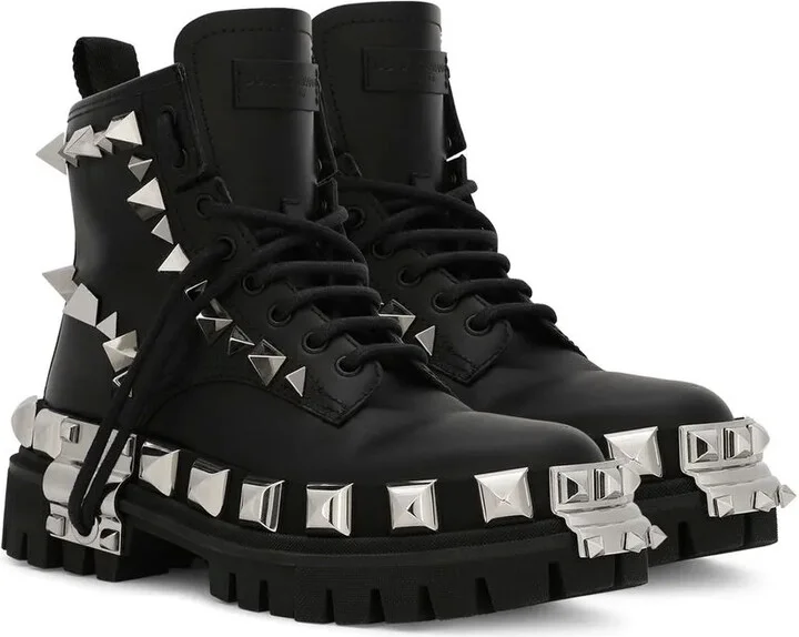 Studded Leather Combat Boots - Image 2