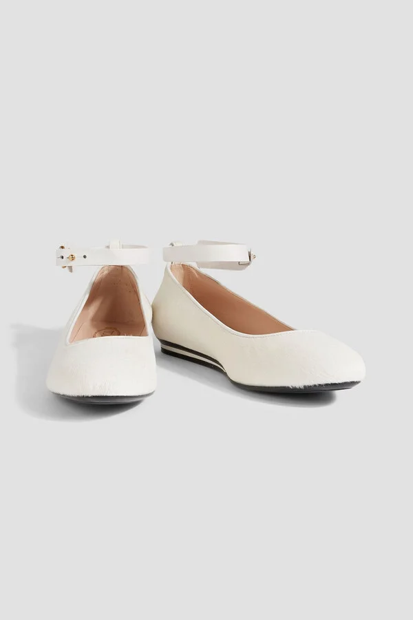Studded leather-trimmed calf hair ballet flats - Image 2