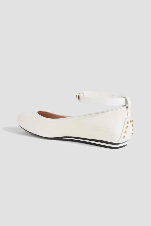 Studded leather-trimmed calf hair ballet flats - Image 3