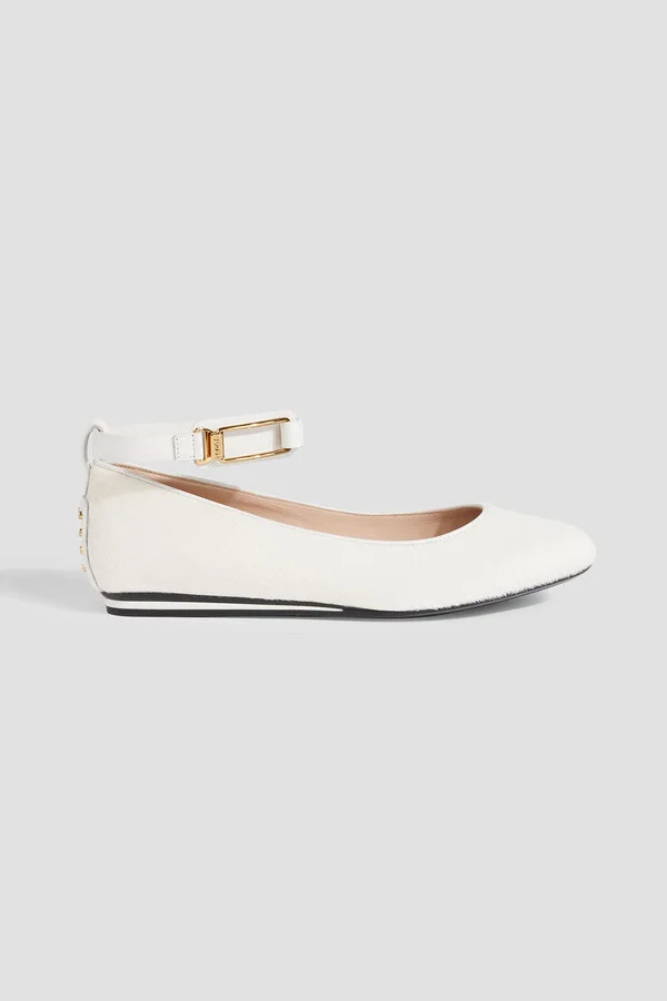 Studded leather-trimmed calf hair ballet flats