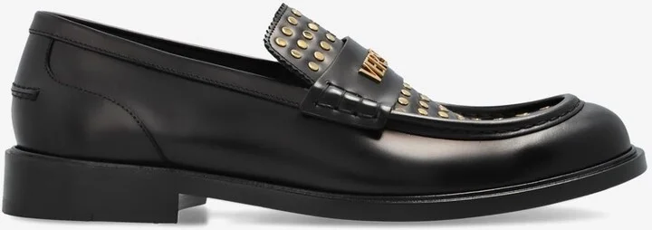 Studded Logo Leather Loafers