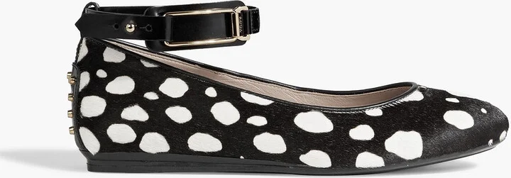 Studded printed calf hair ballet flats