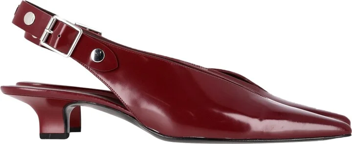 Studded Slingback Pumps in Red Patent Leather