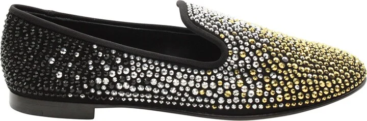 Studded Smoking Slippers in Black Suede