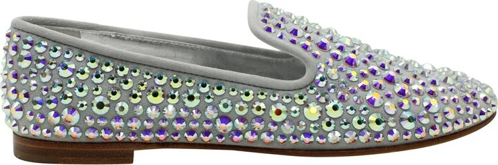Studded Smoking Slippers in Grey Suede