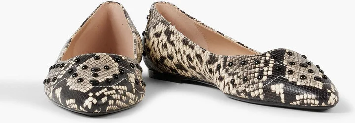 Studded snake-effect leather point-toe flats - Image 2