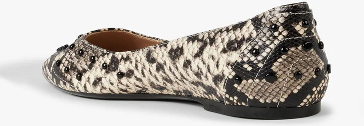 Studded snake-effect leather point-toe flats - Image 3