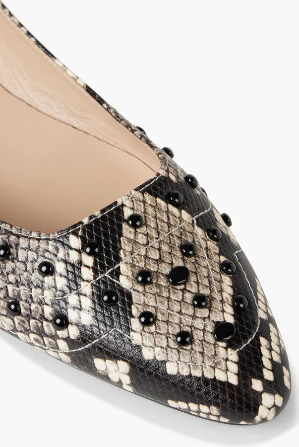 Studded snake-effect leather point-toe flats - Image 4