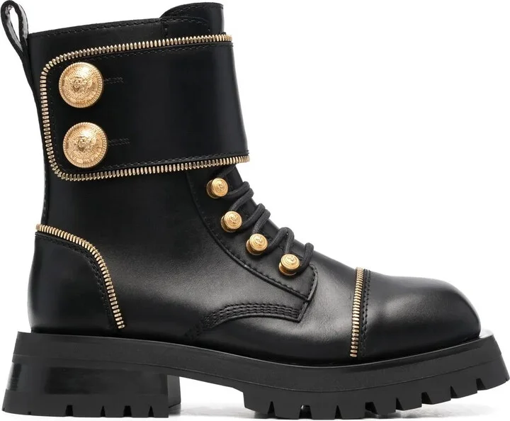 Studded Square-Toe Leather Boots