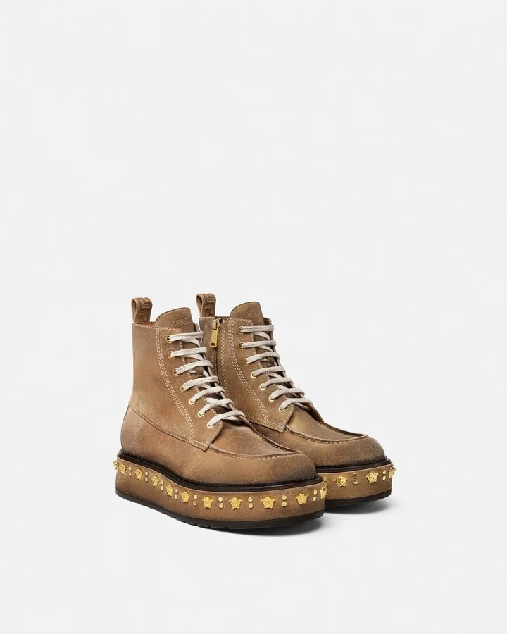 Studded Stack Suede Lace-Up Boots - Image 2
