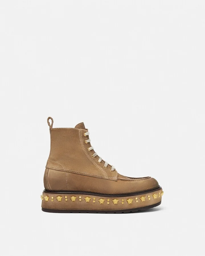 Studded Stack Suede Lace-Up Boots